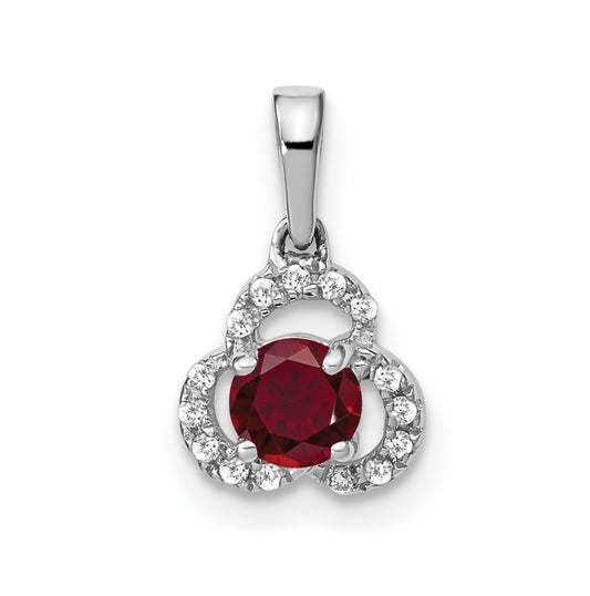 10k White Gold Created Ruby/Diamond Pendant