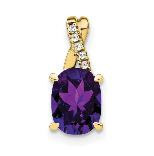 10K Yellow Gold Oval Amethyst and Diamond Pendant