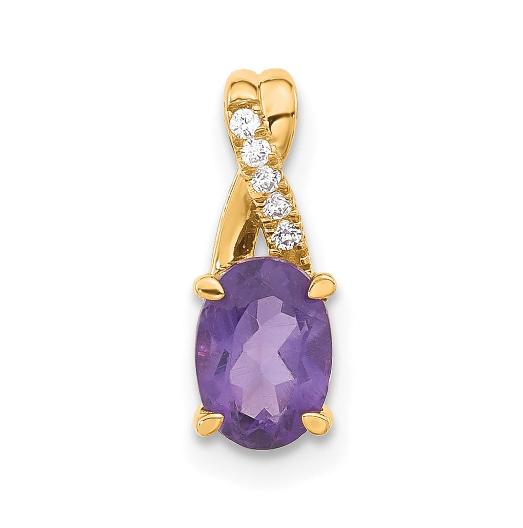 14K Yellow Gold Oval Amethyst & Diamond Pendant