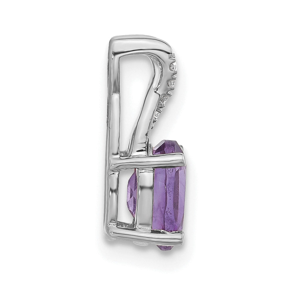 14k White Gold Oval Amethyst & Diamond Pendant