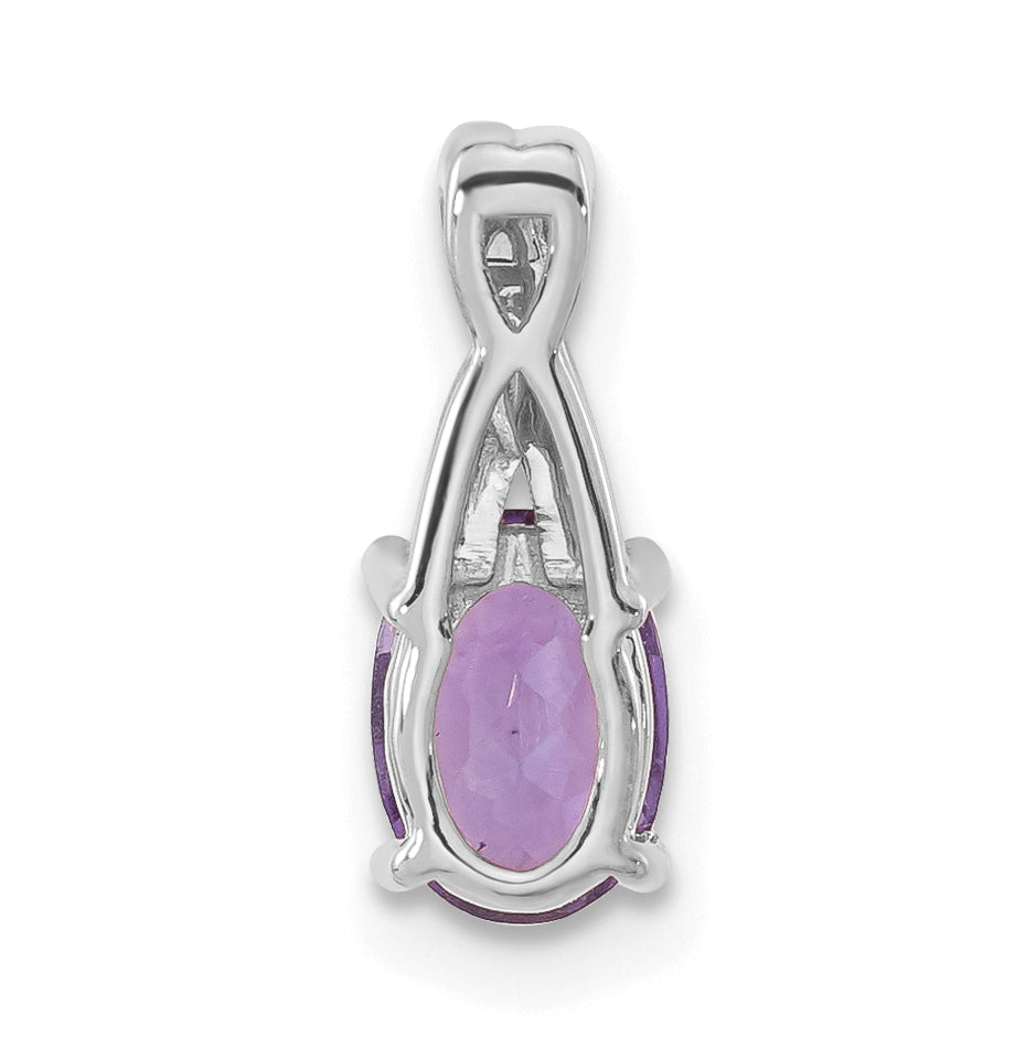 14k White Gold Oval Amethyst & Diamond Pendant