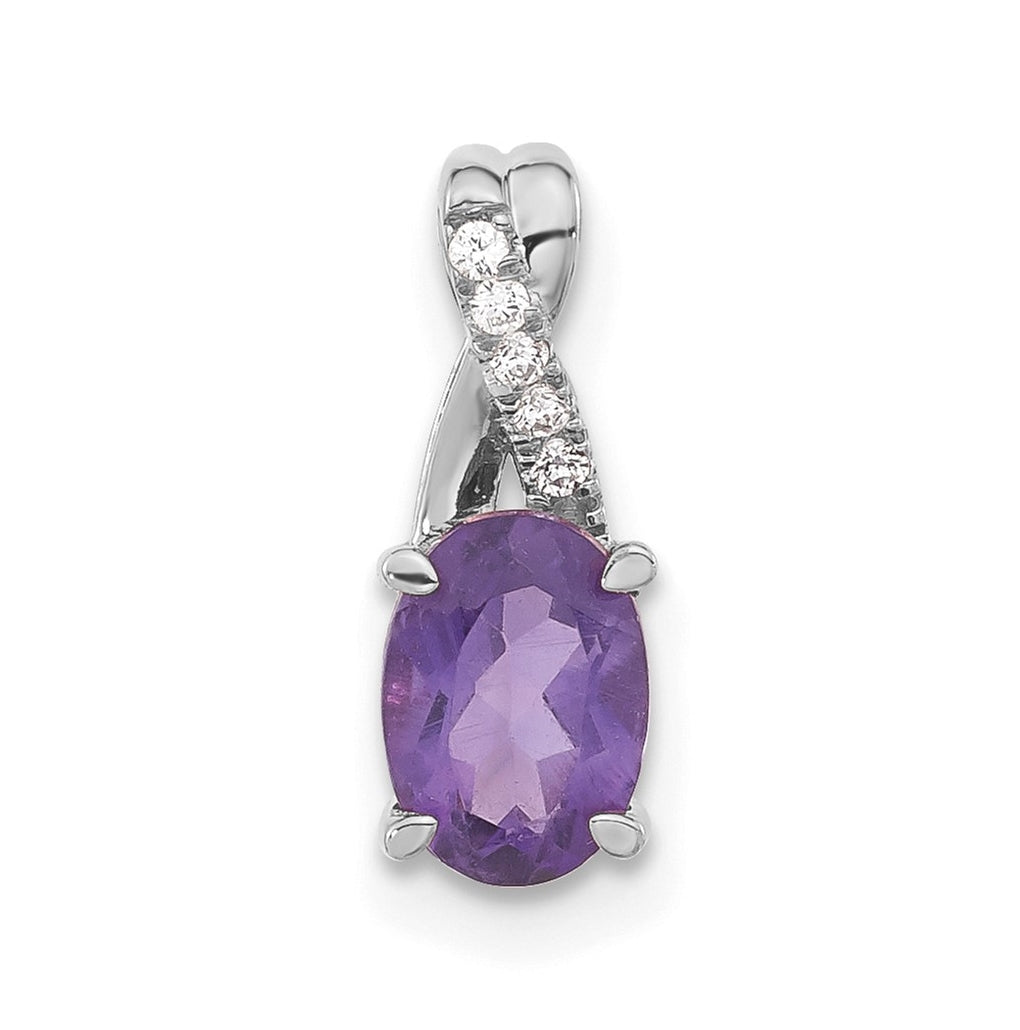 14k White Gold Oval Amethyst & Diamond Pendant