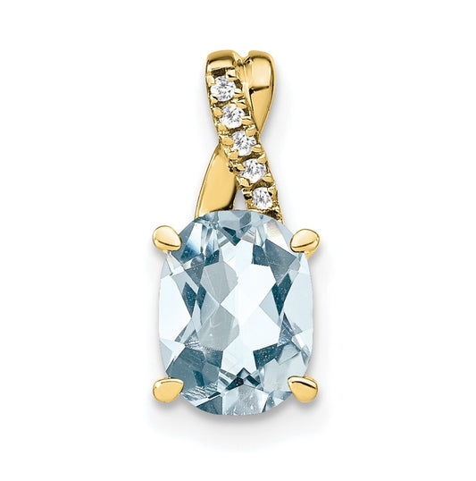 10K Yellow Gold Oval Aquamarine and Diamond Pendant