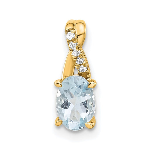 14K Yellow Gold Oval Aquamarine & Diamond Pendant