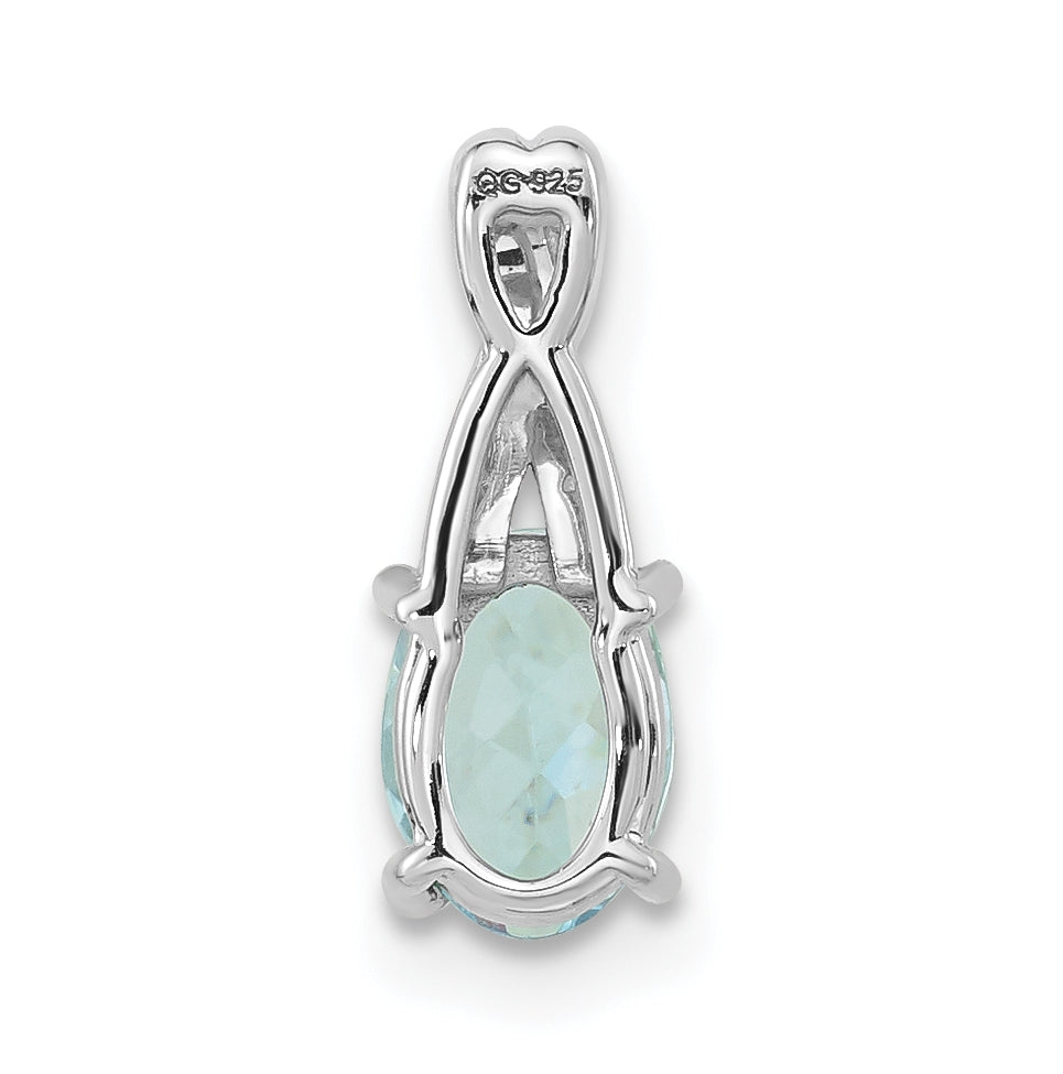 14K White Gold Oval Aquamarine & Diamond Pendant