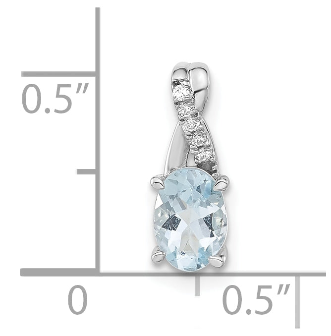 14K White Gold Oval Aquamarine & Diamond Pendant