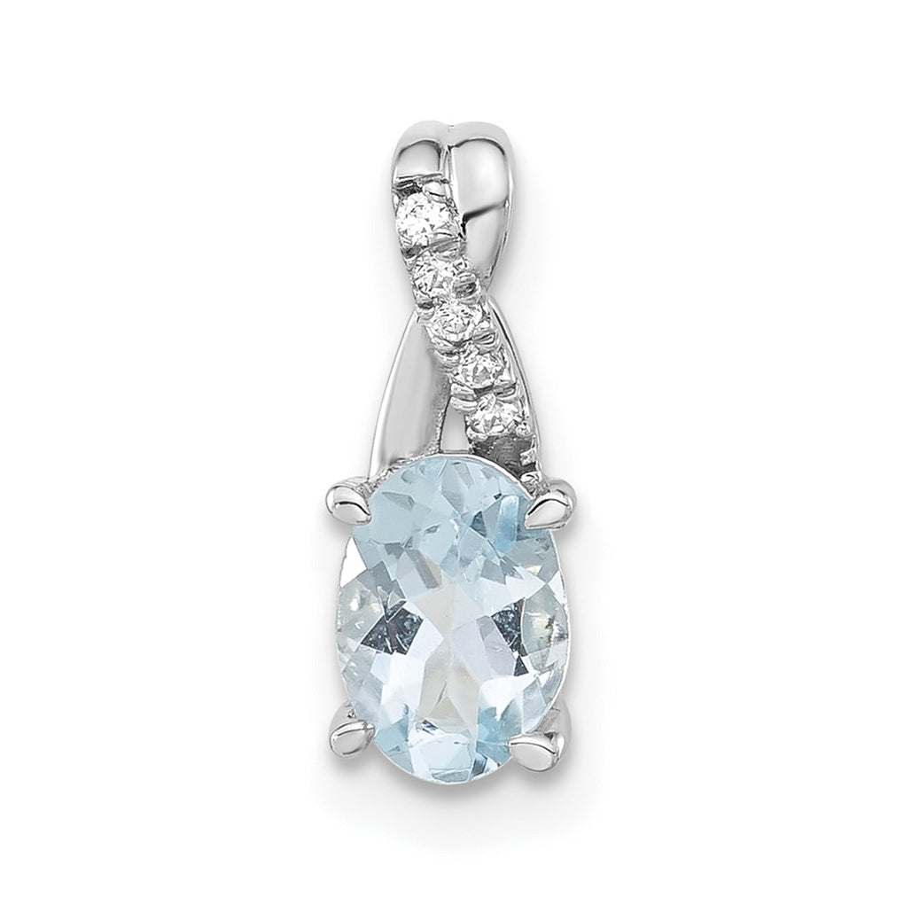 14K White Gold Oval Aquamarine & Diamond Pendant