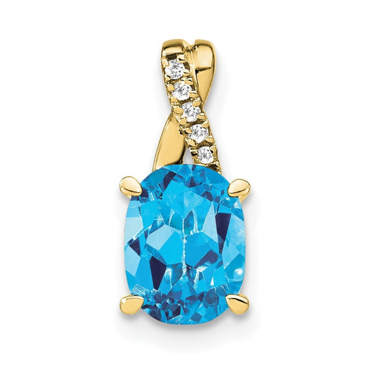 10K Yellow Gold Oval Blue Topaz and Diamond Pendant