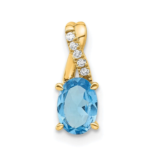 14K Yellow Gold Oval Blue Topaz & Diamond Pendant