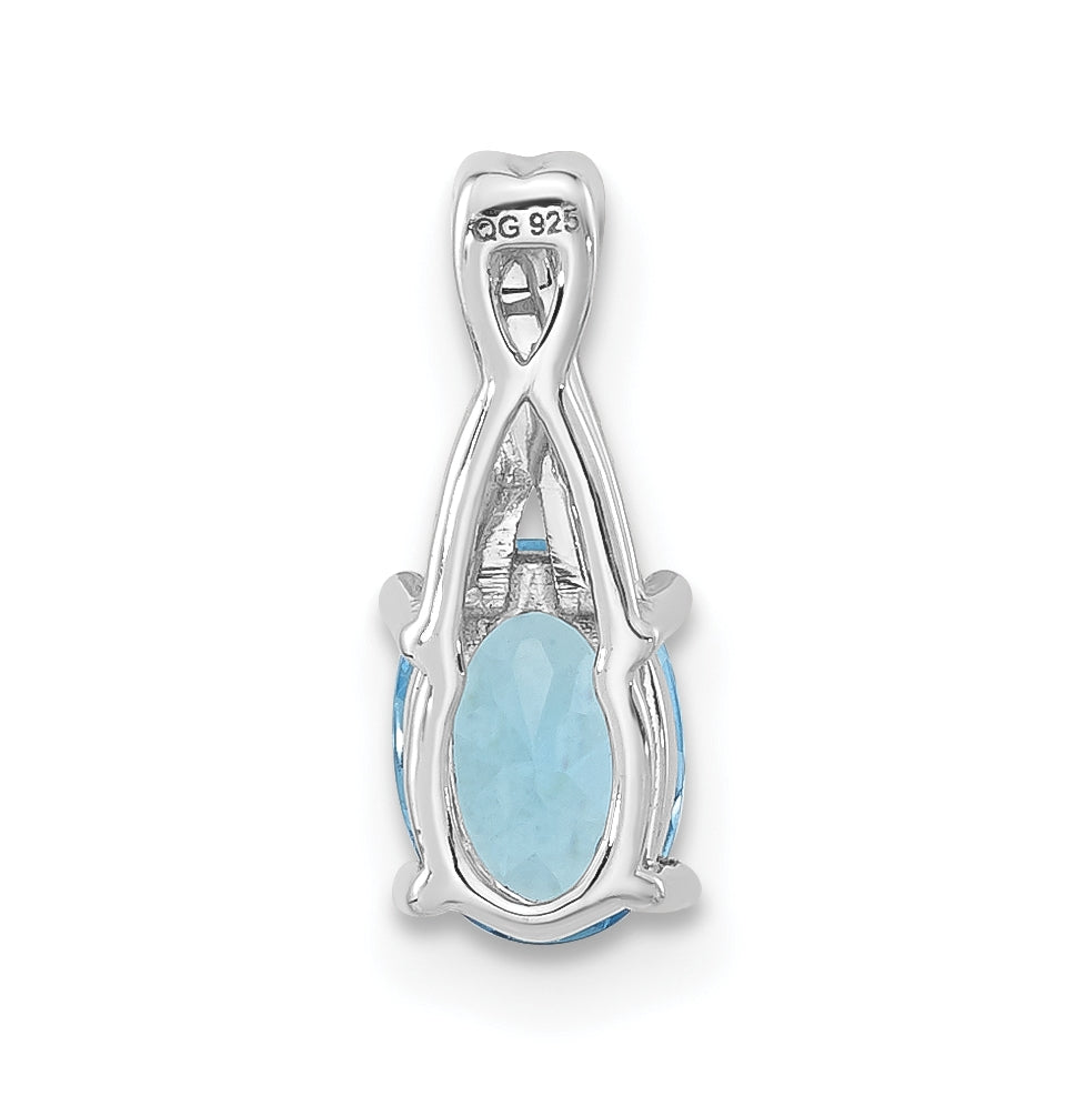 14k White Gold Oval Blue Topaz & Diamond Pendant