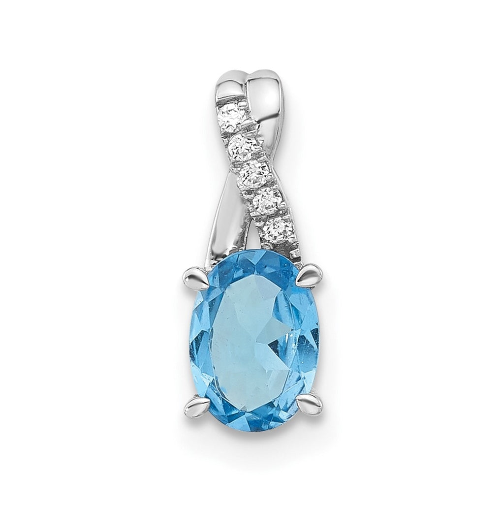 14k White Gold Oval Blue Topaz & Diamond Pendant