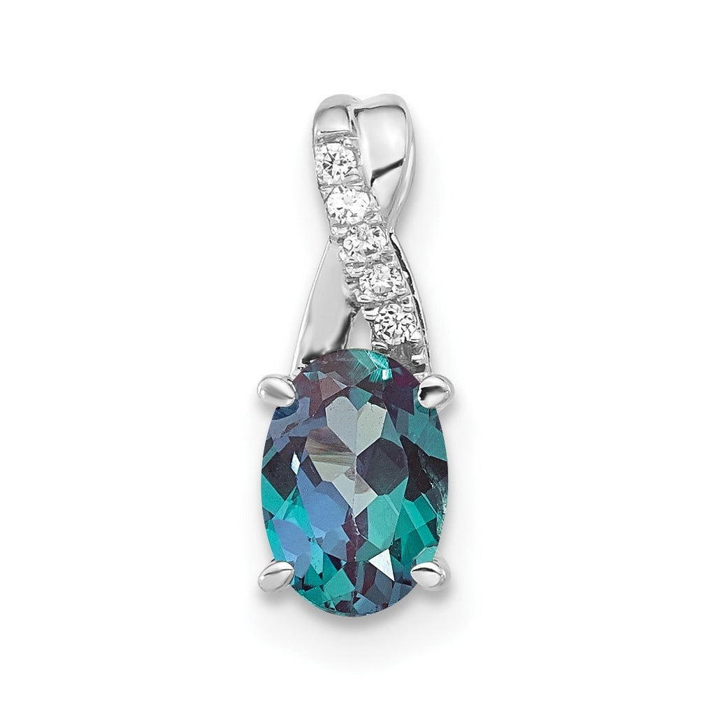 14K White Gold Oval Created Alexandrite & Diamond Pendant