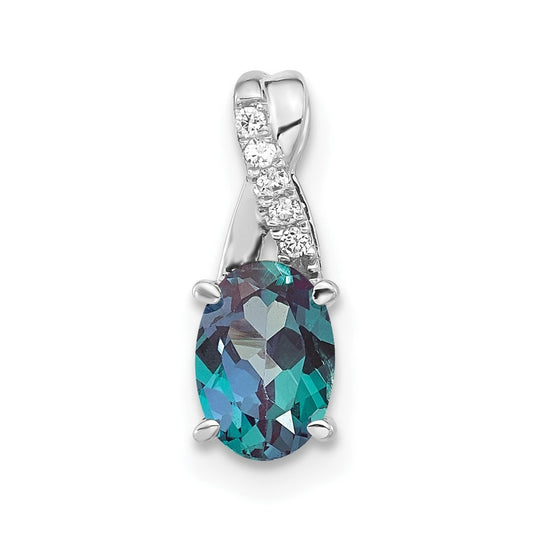 14K White Gold Oval Created Alexandrite & Diamond Pendant