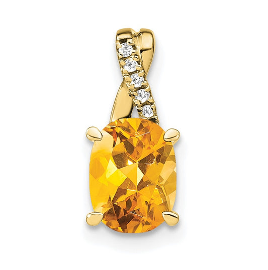 10K Yellow Gold Oval Citrine and Diamond Pendant