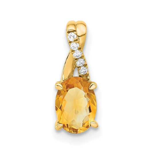 14K Yellow Gold Oval Citrine & Diamond Pendant