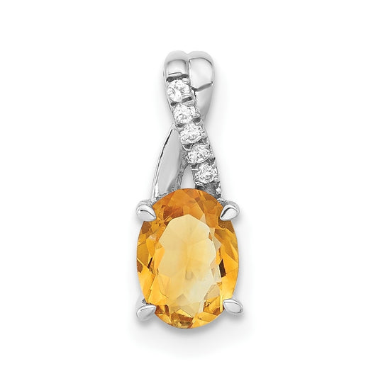 14k White Gold Oval Citrine & Diamond Pendant