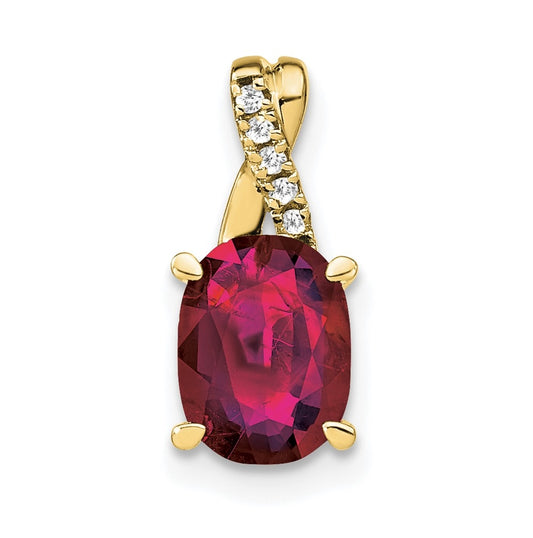 10K Yellow Gold Oval Created Ruby and Diamond Pendant