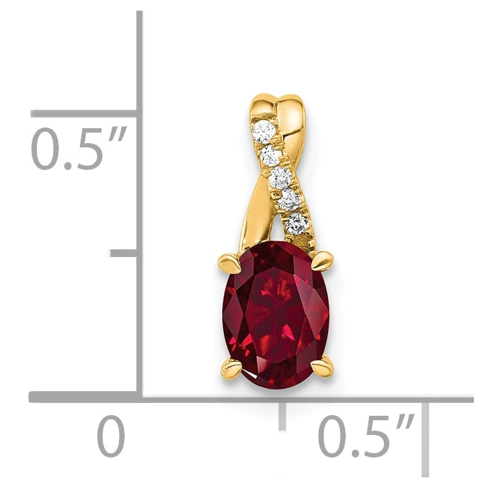 14K Yellow Gold Oval Created Ruby & Diamond Pendant