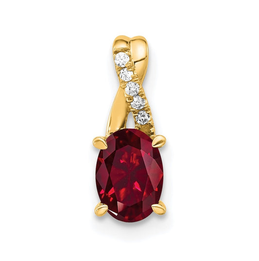 14K Yellow Gold Oval Created Ruby & Diamond Pendant