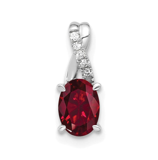 14K White Gold Oval Created Ruby & Diamond Pendant