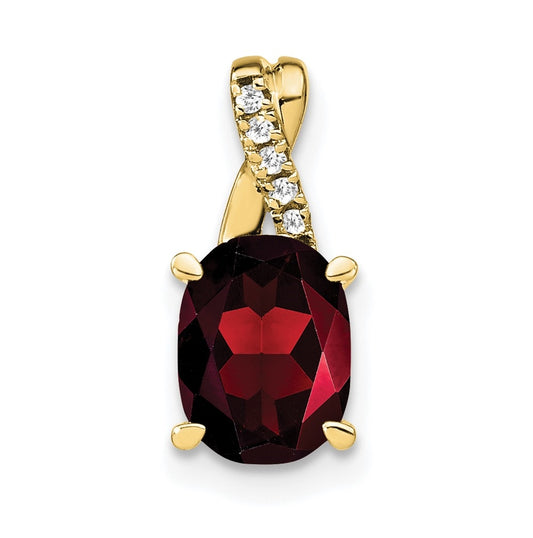 10K Yellow Gold Oval Garnet and Diamond Pendant