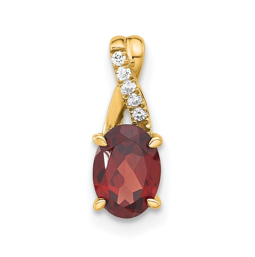 14K Yellow Gold Oval Garnet & Diamond Pendant