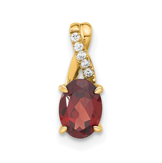 14K Yellow Gold Oval Garnet & Diamond Pendant