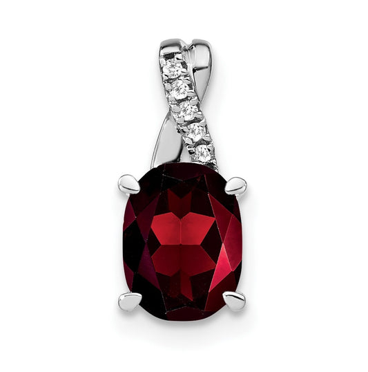 14k White Gold Oval Garnet & Diamond Pendant