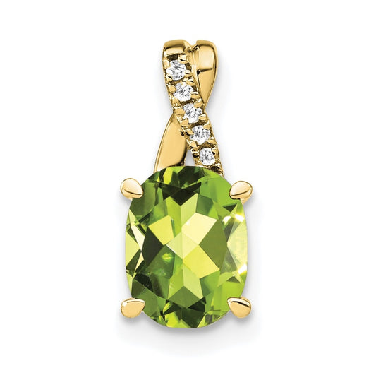 10K Yellow Gold Oval Peridot and Diamond Pendant