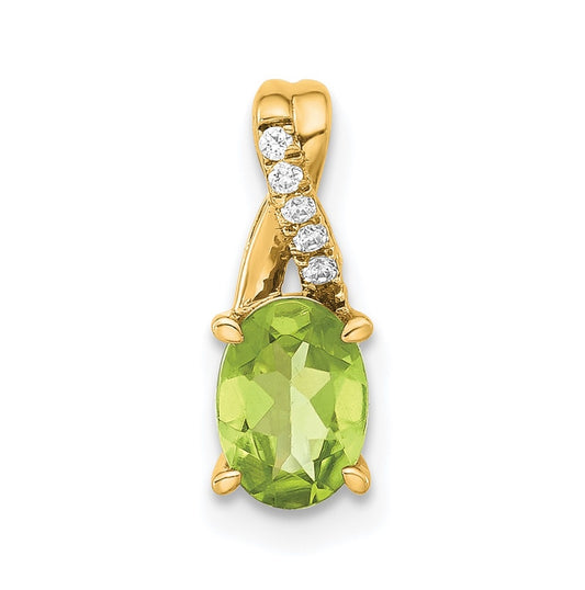 14K Yellow Gold Oval Peridot & Diamond Pendant