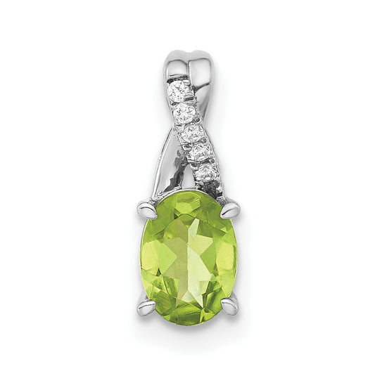 14k White Gold Oval Peridot & Diamond Pendant