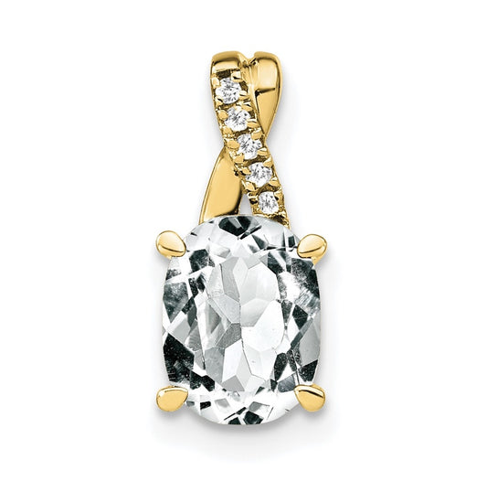 10K Yellow Gold Oval White Topaz and Diamond Pendant