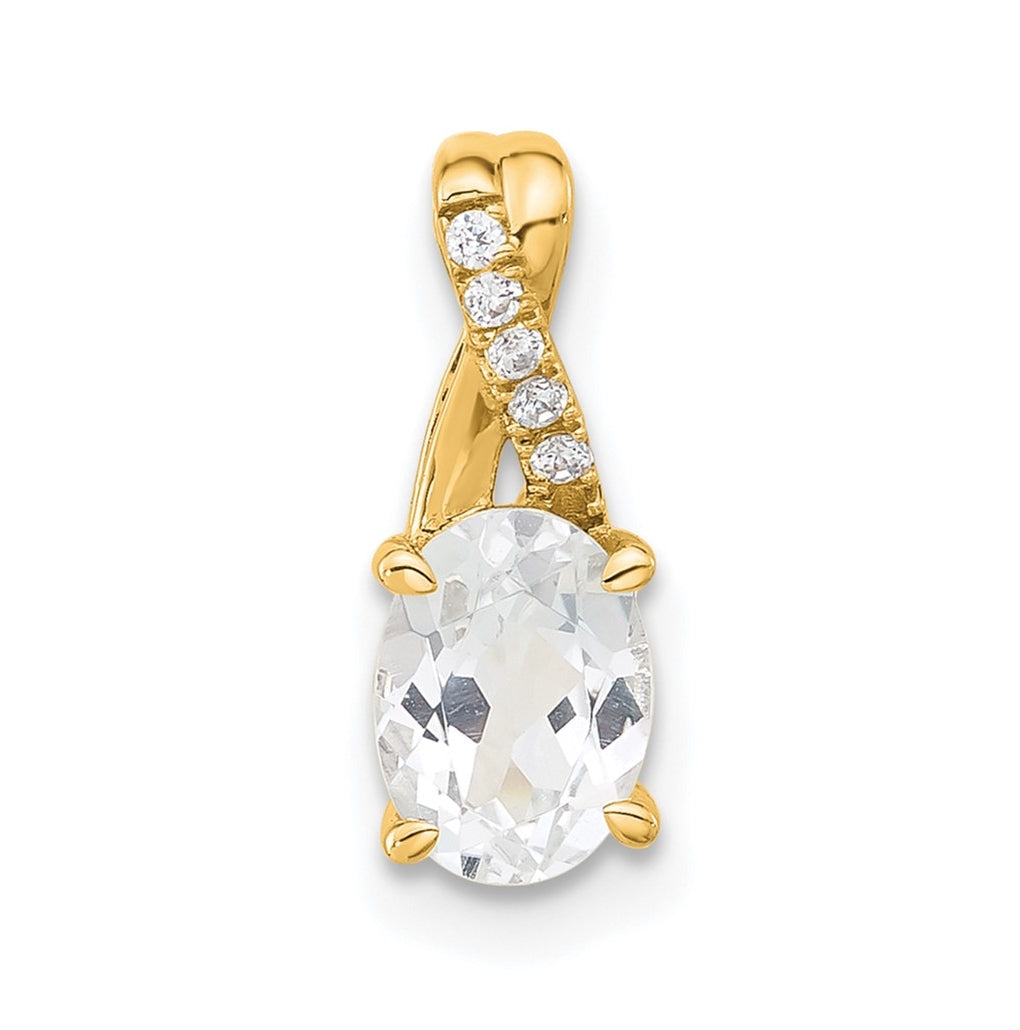 14K Yellow Gold Oval White Topaz & Diamond Pendant