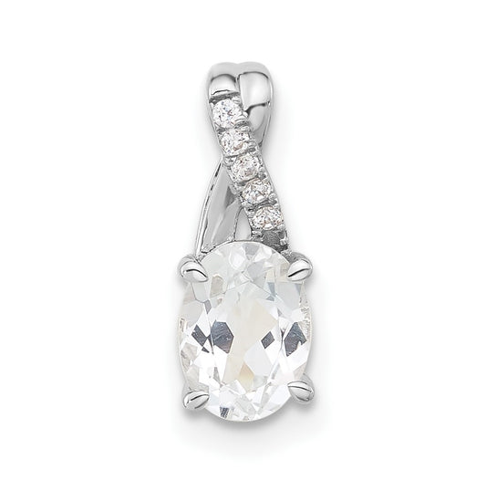 14K White Gold Oval White Topaz & Diamond Pendant