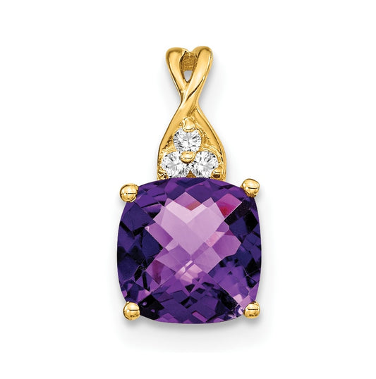 10K Yellow Gold Checkerboard Amethyst and Diamond Pendant