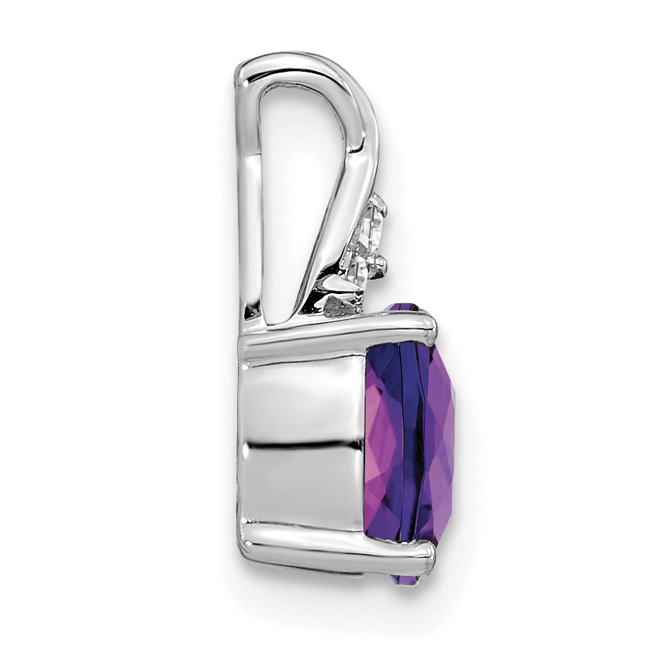 14K White Gold Checkerboard Amethyst and Diamond Pendant