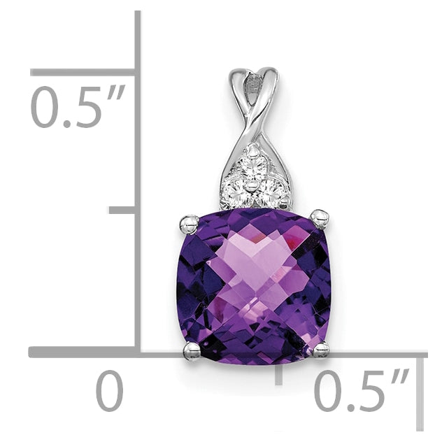 14K White Gold Checkerboard Amethyst and Diamond Pendant