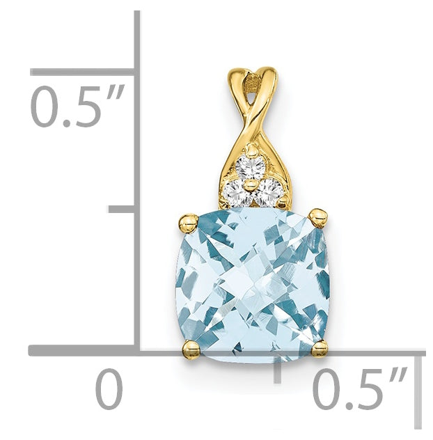 10K Yellow Gold Checkerboard Aquamarine and Diamond Pendant