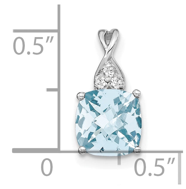 14K White Gold Checkerboard Aquamarine and Diamond Pendant