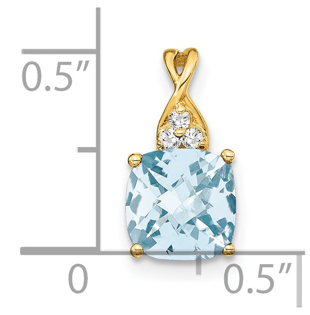 14K Yellow Gold Checkerboard Aquamarine and Diamond Pendant