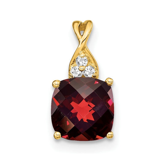 10K Yellow Gold Checkerboard Garnet and Diamond Pendant