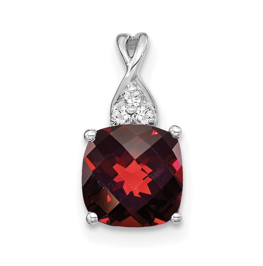 14K White Gold Checkerboard Garnet and Diamond Pendant