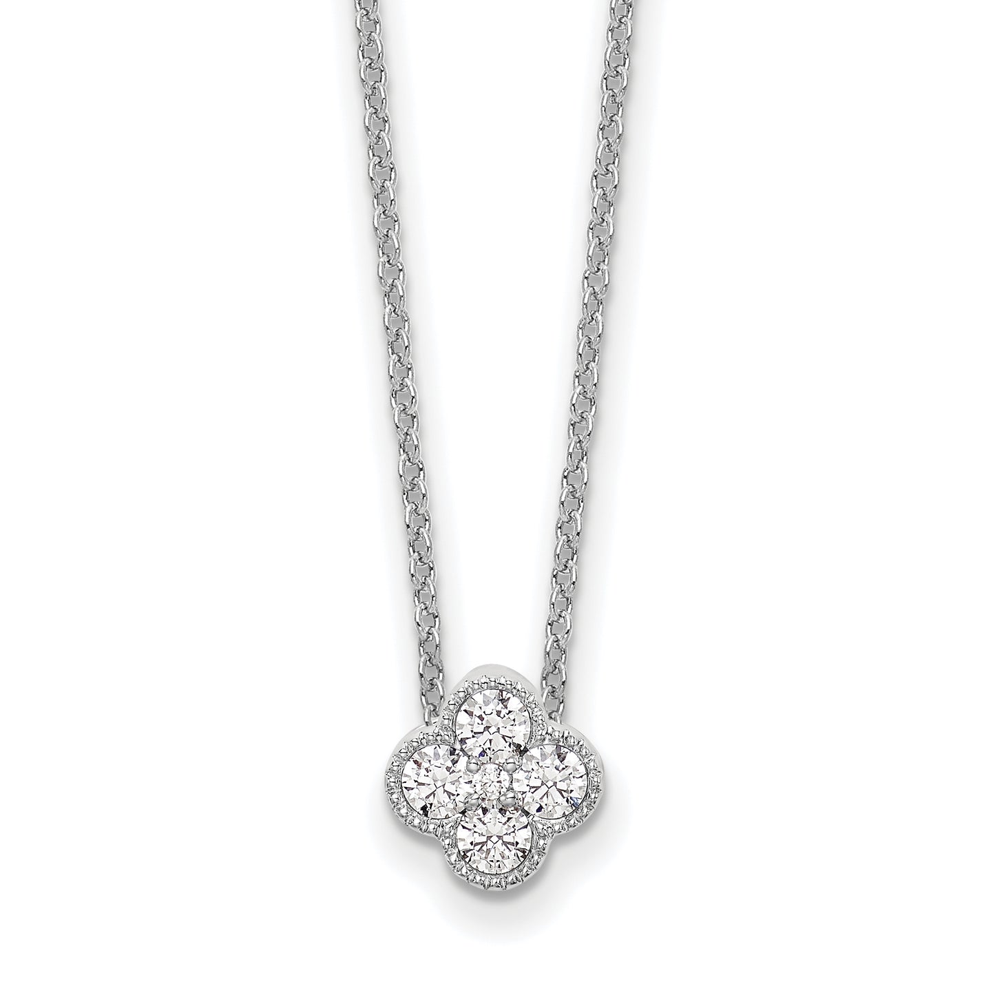 True Origin 14K White Gold 1/4 carat Lab Grown Diamond VS/SI  D E F  Bloom Floral 18 inch Necklace