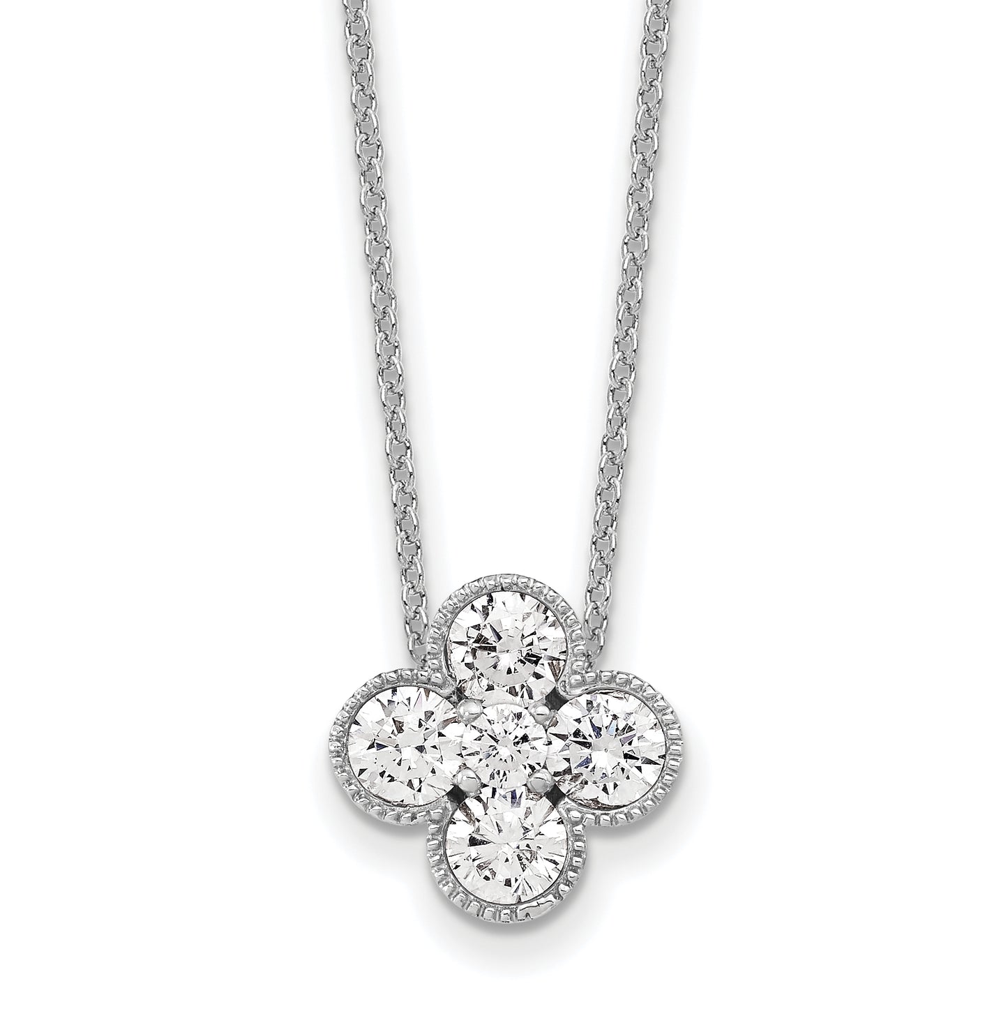 True Origin 14K White Gold 1 carat Lab Grown Diamond VS/SI  D E F  Bloom Floral 18 inch Necklace