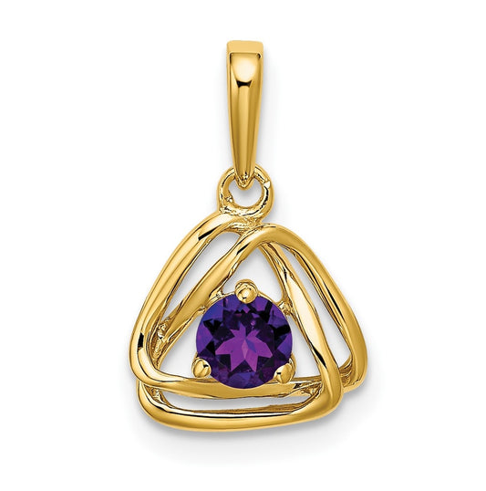 14K Yellow Gold Amethyst Triangle Pendant