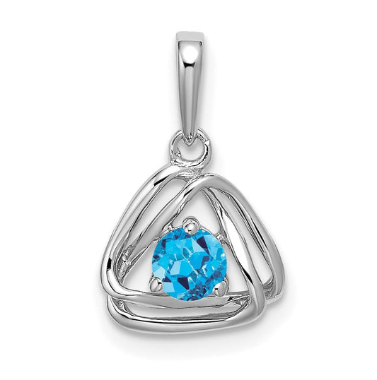 14k White Gold Blue Topaz Triangle Pendant