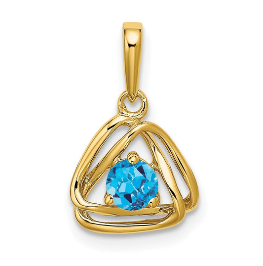 14K Yellow Gold Blue Topaz Triangle Pendant