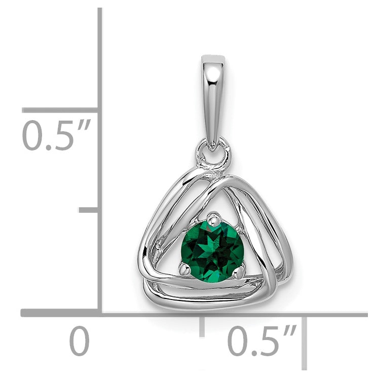 14k White Gold Created Emerald Triangle Pendant