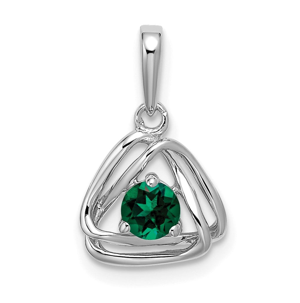 14k White Gold Created Emerald Triangle Pendant