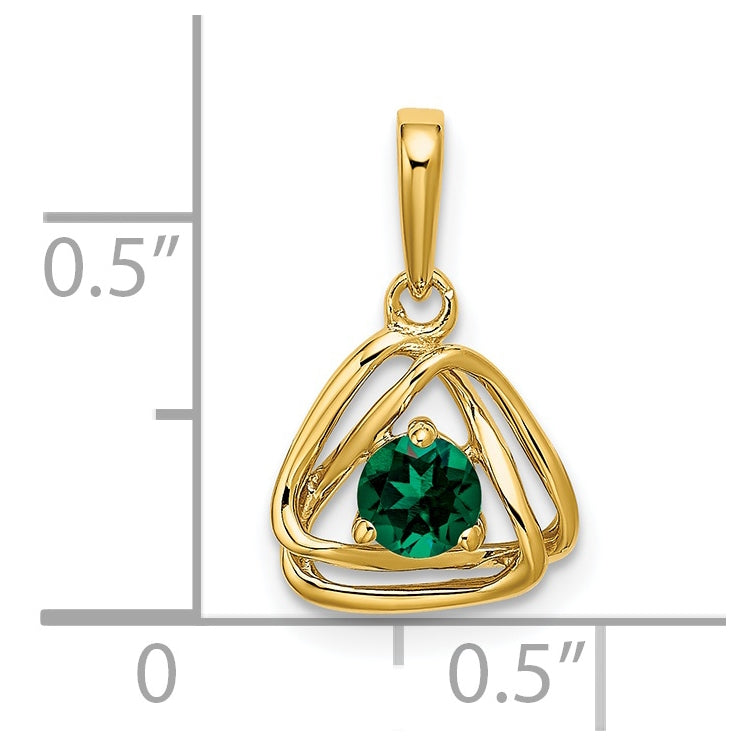 14K Yellow Gold Created Emerald Triangle Pendant